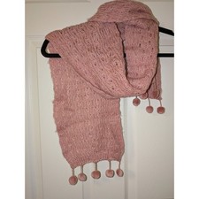Baby Alpaca Pink Scarf Soft 58"Lx8"W Peru PomPom Ball Fringe Handmade Women Girl