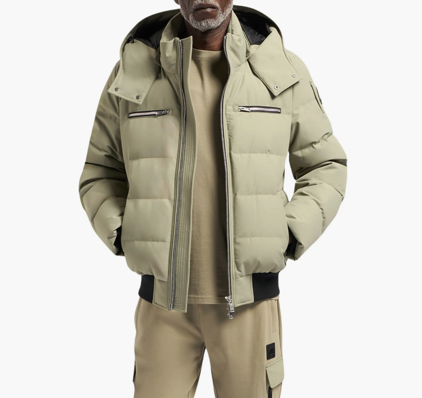 Moose Knuckles Cloud Down Puffer Bomber Jacket with Removable Hood