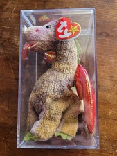1998 Ty Beanie Baby Scorch the Dragon: Tag Errors, Oval Stamp #403, Display Case