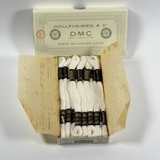 Vintage Box DMC 21 Skeins White Mouline Special Embroidery Thread Made in France