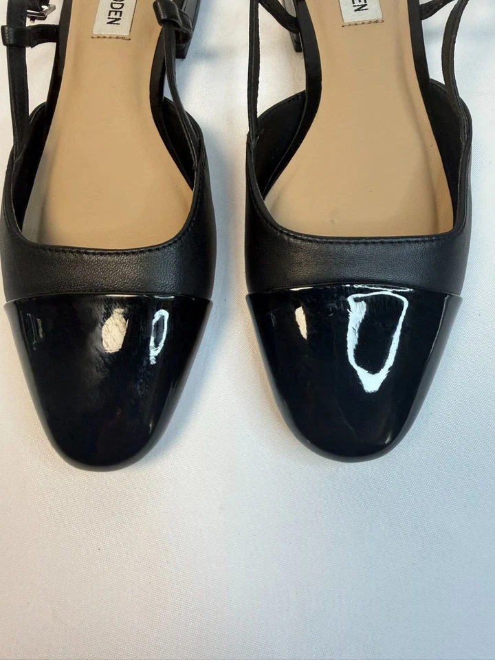 Steve Madden Belinda Flats Black Size 7 Cap Toe Leather Slingback Low Heel Shoes - Image 4 of 4