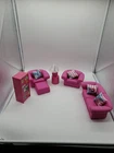 Vintage Mattel 1988 Barbie Couch Chairs and Sofa Furniture Pink Vinyl w/ Pillows