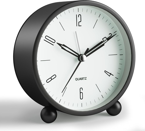 Analog Alarm Clock, 4 inch Super Silent Non Ticking Small Clock with Black - 第 1/8 張圖片