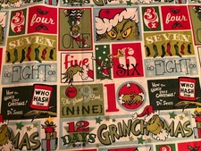 5 Christmas The Grinch COTTON Sewing Fabric Remnants 7 X 44