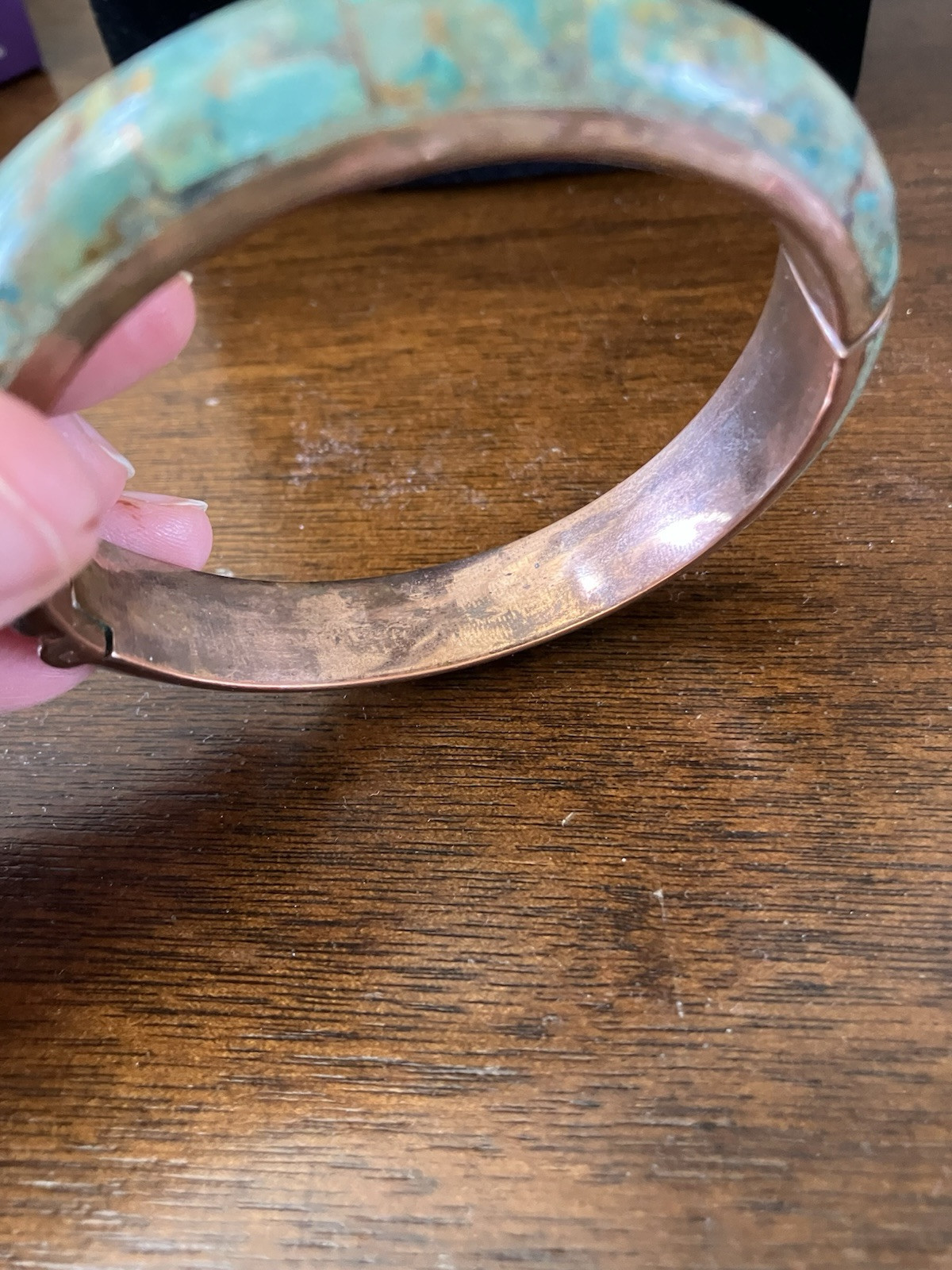 Vtg DTR Jay King Turquoise Solid Copper Hinged Ba… - image 3