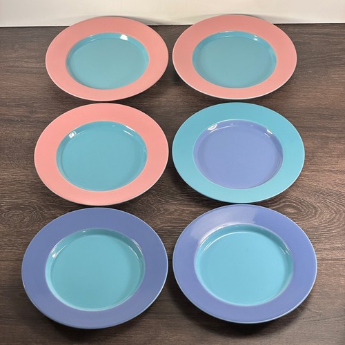 Set of 6 Lindt Stymeist Japan Colorways 9” Salad Plates Turquoise Pink Purple