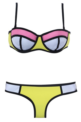 Summer Neoprene Bikini Set Wet Suit Swimsuit Triangle Mesh Top Adjustable Ties - Picture 19 of 42