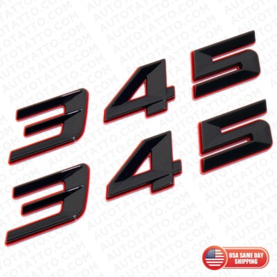 2pcs Red Black 345 HEMI Side Fender Nameplate Badge 3D Limited Emblem Decorate