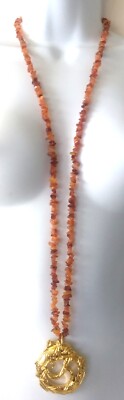 Just Cavalli By Roberto  Gold Dragon Snake  Pendant Carnelian Beaded Necklace