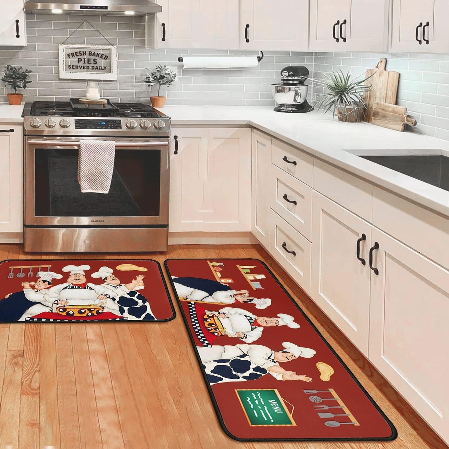 OUXIOAZ Kitchen Mat Set of 2 Non Slip Chef Kitchen Rugs and Mats Super Absorb...