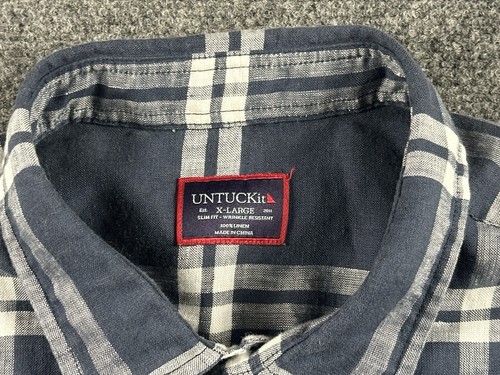 Untuckit Slim Fit Linen Button Down Shirt Men’s XL Plaid Blue Wrinkle Resistant - Picture 2 of 7