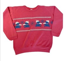 Vtg 80's Pink Blue Painted Snowflakes TEDDY Bears Kawaii Fairy Kei Sweatshirt M