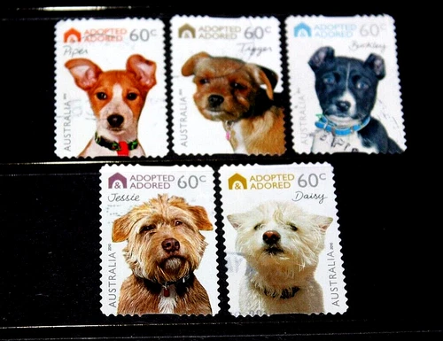 AUSTRALIA 2010 DOGS,ADOPTED & ADORED SET OF 5 P/S ISSUES F/USED
