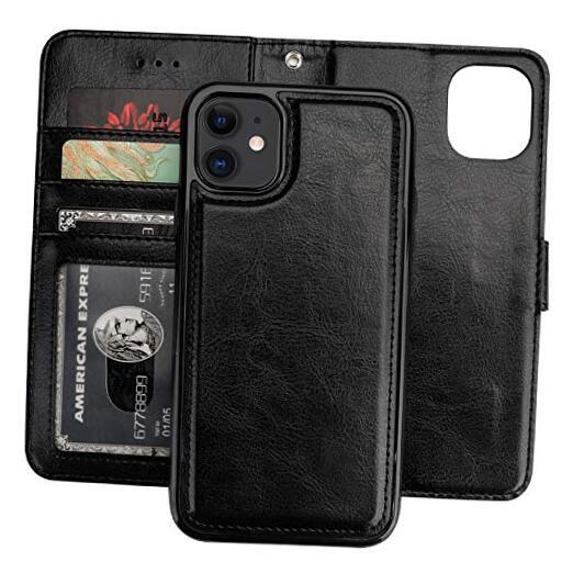 iPhone 11 Wallet Case with Card Holder PU Leather Magnetic Detachable Black