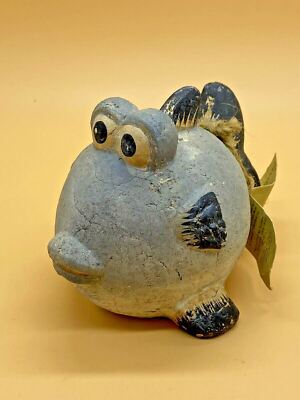 Ceramica Canarias Sammlerstück rustikal blau vulkanischer Ton Fisch Ornament 