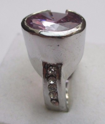 Bague Vintage Orange Cristal - Taille 55 - Plaqué Rhodium - Bijou Ancien Patiné