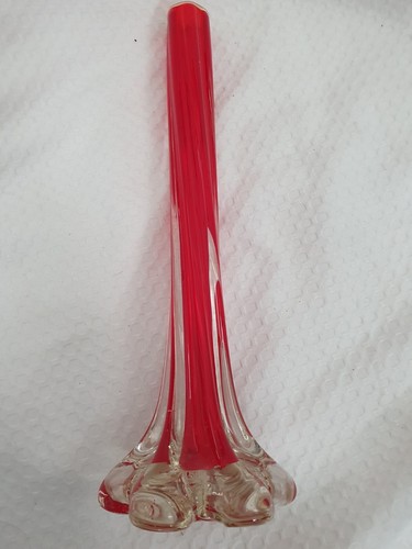 Vintage Ruby Red Twisted Art Glass Elephant Foot Bud Vase 28.5cm Italy - Picture 6 of 12