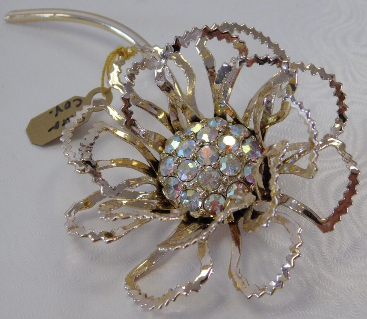 Vintage Sarah Coventry Gold Daisy W/ Whimsical Rhinestones, Excellent Condition