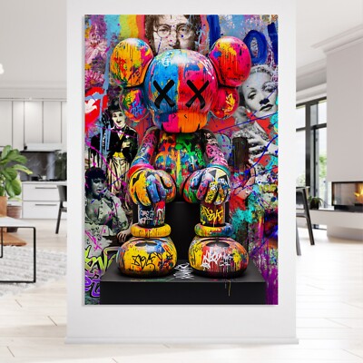 Wandbild Kaws - Bearbrick Bear, Pop Art, Graffiti kunst, LeinwandKunst, Banksy