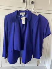 VINTAGE JONES NEW YORK WOOL SUIT JACKET BLAZER SKIRT  SILK BLOUSE PURPLE SET 3