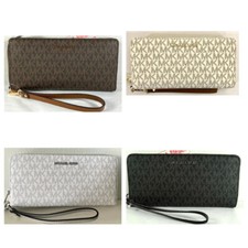 Michael Kors Jet Set Travel Signature PVC Continental Wallet Wristlet Phonecase