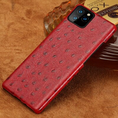 Genuine Leather Retro Ostrich Grain Back Cover Case For iPhone 14 13 Pro Max 12