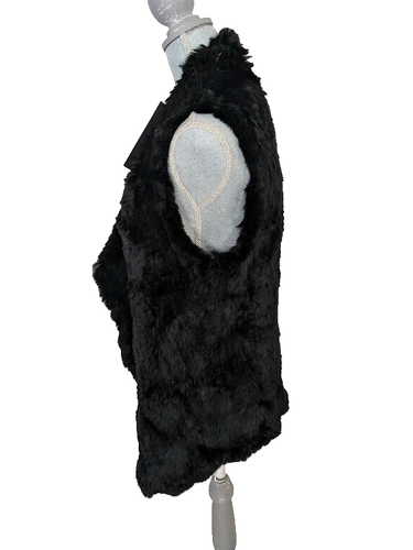 Linda Richards 30" Genuine Rex Rabbit V-Neck Open Front Mid Length Vest, M, NWT - Picture 3 of 6