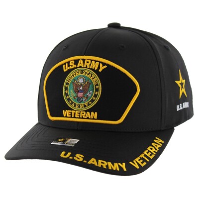 US Army Veteran Hat Mens Officially Licensed Black Embroidered Baseball Cap