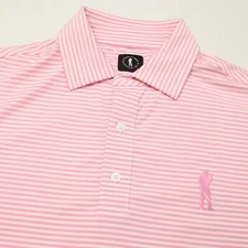 U Suck At Golf Polo Mens Medium Pink Striped Peformance Short Sleeve No Logo *