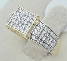 Ladies Women's Real Solid 925 Sterling Silver 14K Yellow Gold Finish Cubic Ring