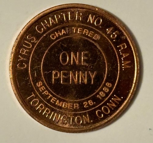 1988 CYRUS CHAPTER MASONIC PENNY TORRINGTON CONNECTICUT - 第 1/2 張圖片