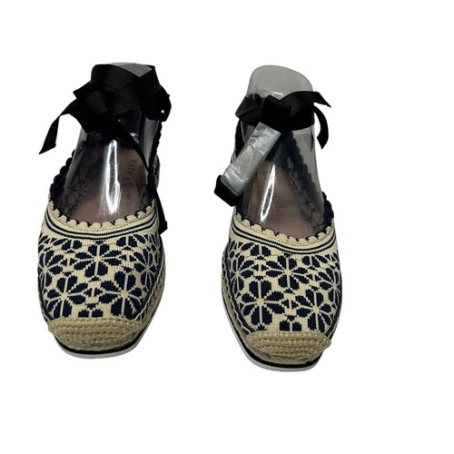 Kate Spade Knottingham Knit Espadrilles Flats Navy Cream Eyelet Lace Jute Size 8 - Picture 6 of 14