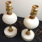 Lot Of 2 Vtg Milk Glass Hob Nob Electric Table Bedside Lamp Unique Base /114j