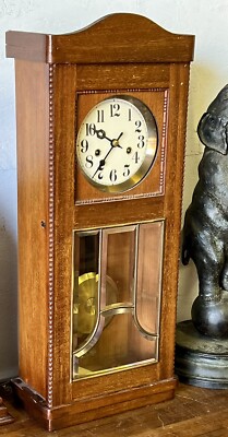 Early 1900s Gustav Becker GB Silesia Harfen-Gong Pendulum Wall Clock 25''x10''