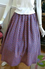 Early 1950 s Wonderful Full Cut Red, White  Blue Cotton Skirt