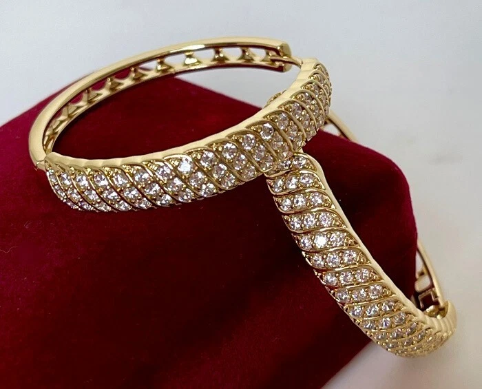 Luxus XL Ohrringe Creolen Zirkonia 585er Gelbgold 14K vergoldet Damen 38 mm - Bild 2 von 4