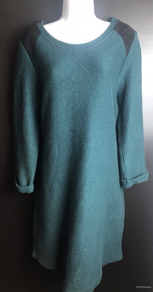 loft green suede dress SOFT SURROUNDINGS Sweater Knit Black Faux Shoulder Sz L #25958 For the Bride