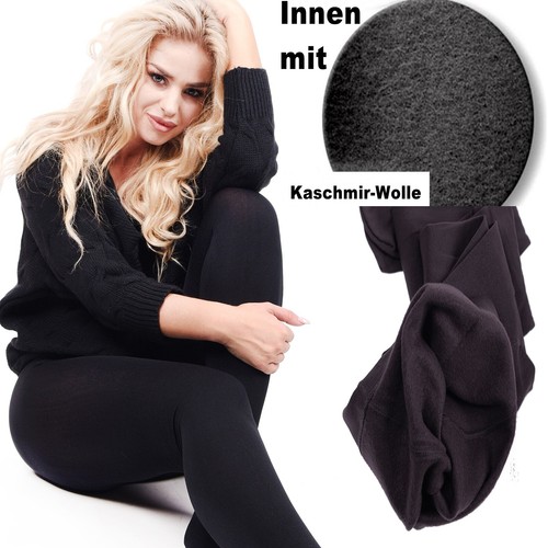 Warme KASCHMIR Strumpfhose THERMO 330 DEN WOLLE BLICKDICHT schwarz