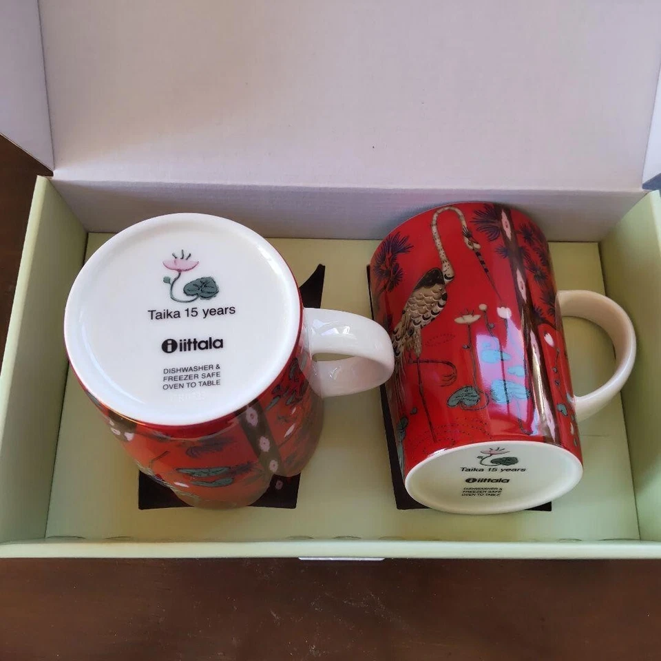 iittala Taika 15th Anniversary Mug Cup 400ml Pair Set of 2 Red Crane Porcelain - Image 3 of 3