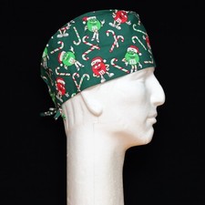 M M Red and Green Christmas Candy Theme Scrub Hat