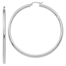 65mm 14K White Gold Polished 3mm Tube Hoop Earrings T857