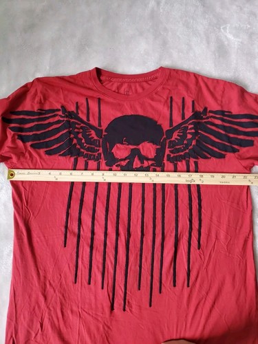 T-shirt rossa Affliction teschio alato applicato taglio serie taglia XL made in USA - Foto 8 di 9