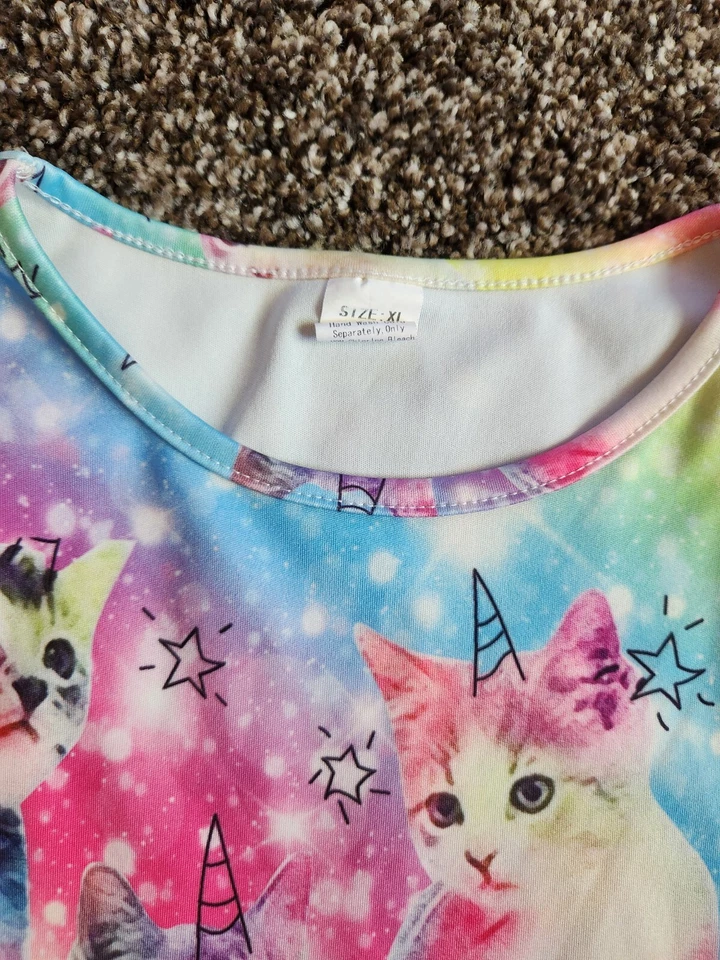 Unicornio Gato Multicolor Arco Iris Estrella Divertido Vestido de Fiesta Niñas Talla XL Cumpleaños Foto 4 de 4