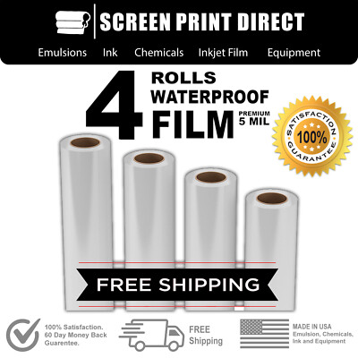 Waterproof Inkjet Transparency Film Screen Printing 17'' x 100' - 4 Rolls - 5 MIL