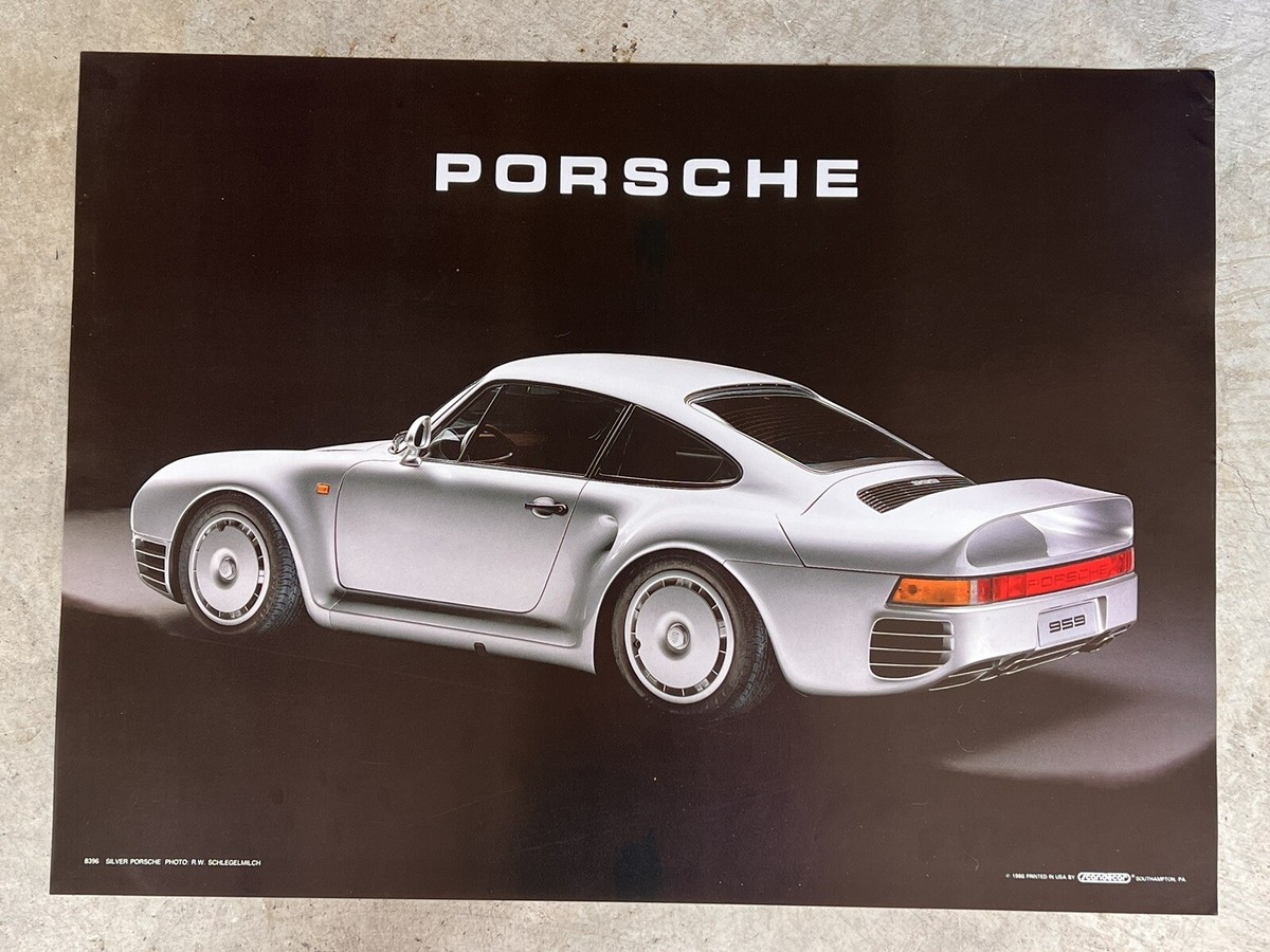 Vintage Silver Porsche 959 Poster 28” x 20.5” Scandecor 8396