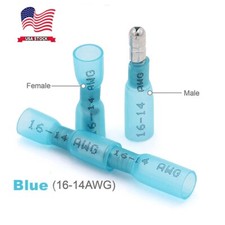 Heat Shrink Blue Bullet Wire Connectors 16-14 AWG Female Male Crimp Terminals US