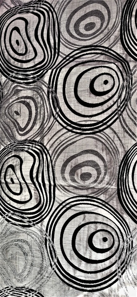 INNA ITALIAN Decoración BRILLO NEGRO/BLANCO/PLATEADO 3D 2 LADOS Restos W 22" X 3yd.9" Foto 3 de 4