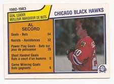 1983-84 O-Pee-Chee Hockey Chicago Blackhawks Al Secord Goal Leader Card #95
