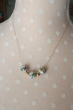 14K Gold Chain Necklace With Cloisonn Enamel Floral Beads And Gold Balls