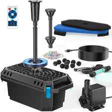 All-in-One Pond Filter with U-V Clarifier and RGB Lights, 660GPH Pump for